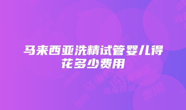 马来西亚洗精试管婴儿得花多少费用