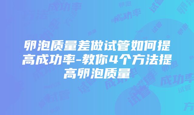 卵泡质量差做试管如何提高成功率-教你4个方法提高卵泡质量