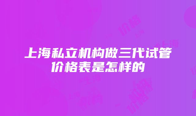 上海私立机构做三代试管价格表是怎样的