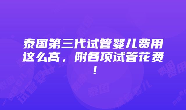 泰国第三代试管婴儿费用这么高，附各项试管花费！