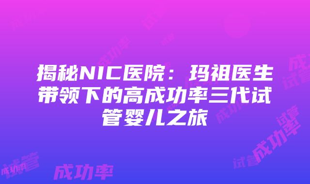 揭秘NIC医院：玛祖医生带领下的高成功率三代试管婴儿之旅