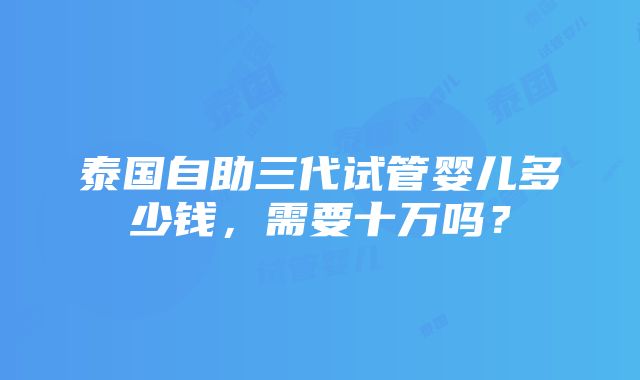 泰国自助三代试管婴儿多少钱，需要十万吗？