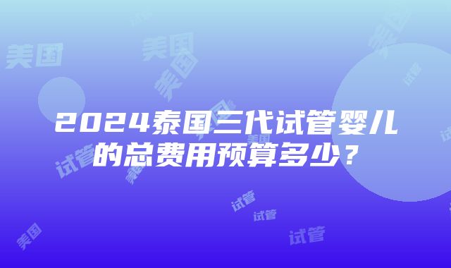 2024泰国三代试管婴儿的总费用预算多少？