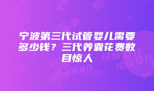 宁波第三代试管婴儿需要多少钱？三代养囊花费数目惊人