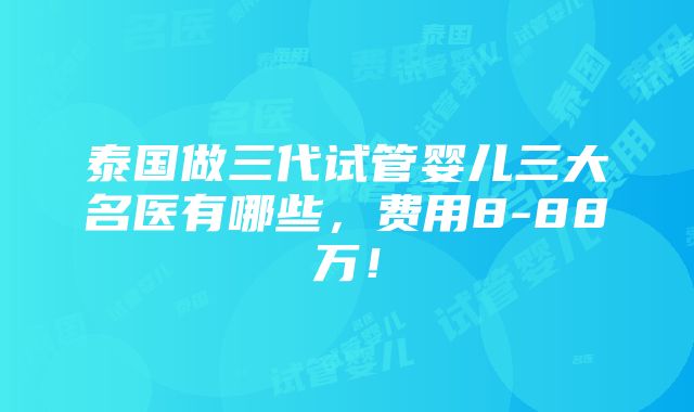 泰国做三代试管婴儿三大名医有哪些，费用8-88万！