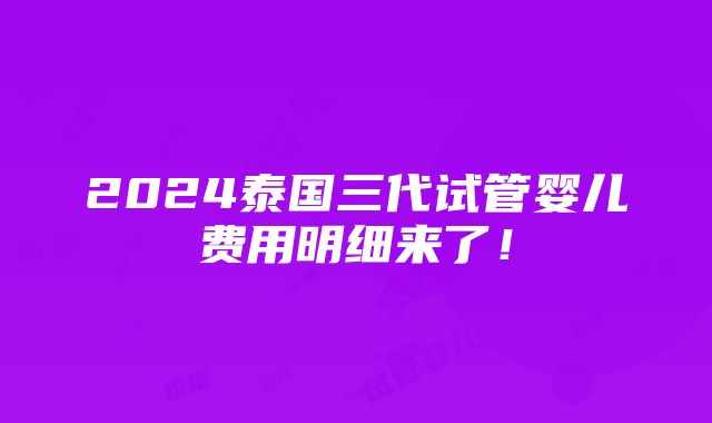 2024泰国三代试管婴儿费用明细来了！