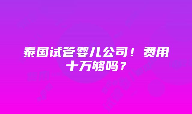 泰国试管婴儿公司！费用十万够吗？