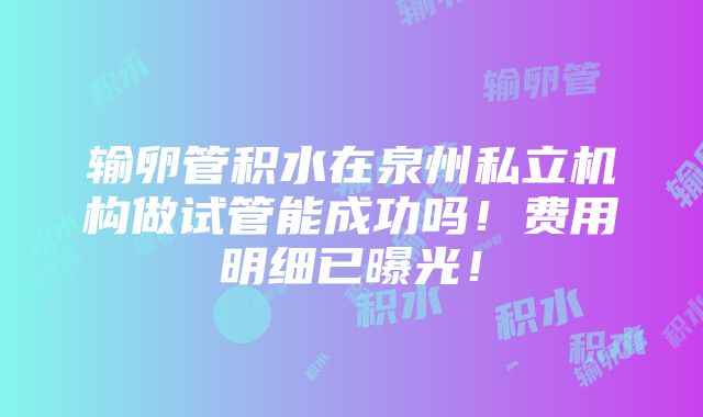 输卵管积水在泉州私立机构做试管能成功吗！费用明细已曝光！