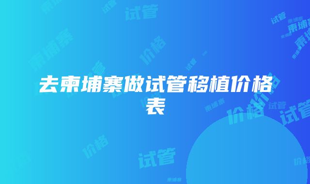 去柬埔寨做试管移植价格表