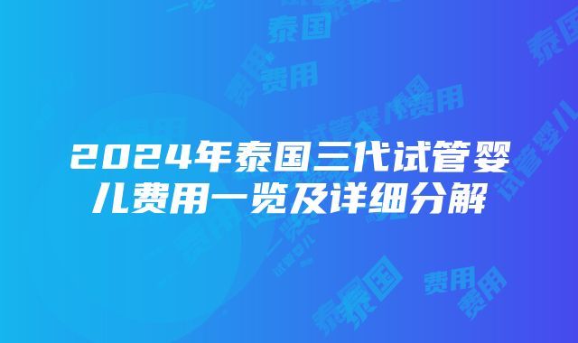 2024年泰国三代试管婴儿费用一览及详细分解