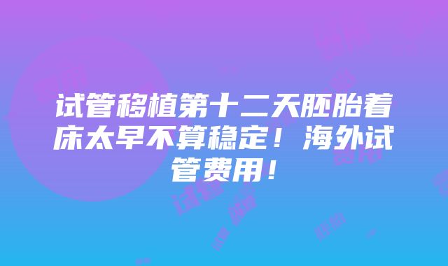 试管移植第十二天胚胎着床太早不算稳定！海外试管费用！