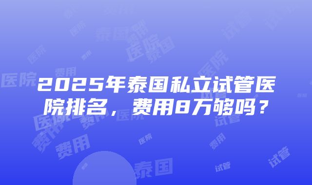 2025年泰国私立试管医院排名，费用8万够吗？