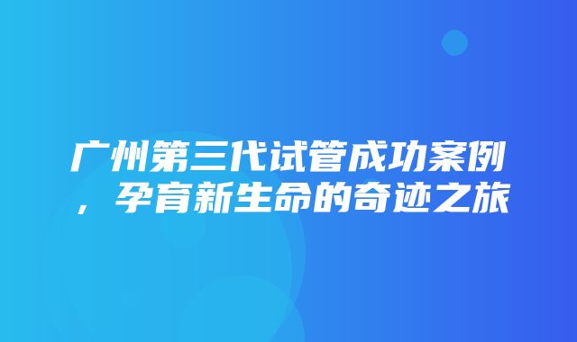 广州第三代试管成功案例，孕育新生命的奇迹之旅