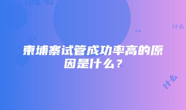 柬埔寨试管成功率高的原因是什么？