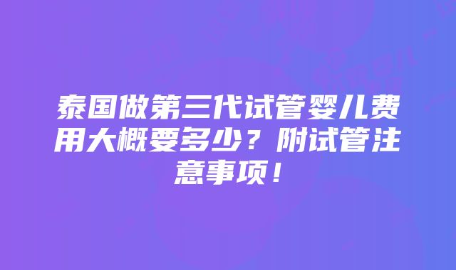 泰国做第三代试管婴儿费用大概要多少？附试管注意事项！