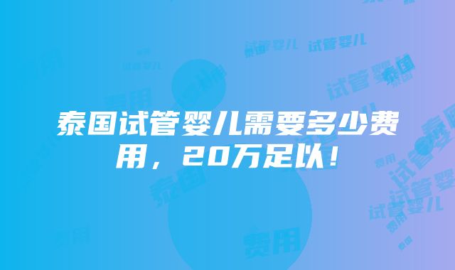 泰国试管婴儿需要多少费用，20万足以！