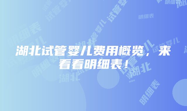 湖北试管婴儿费用概览，来看看明细表！