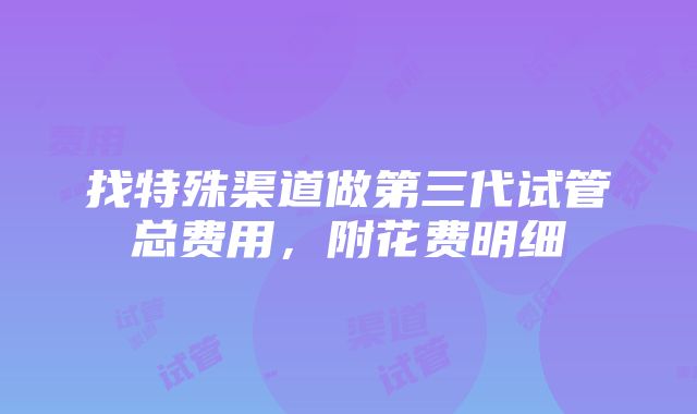 找特殊渠道做第三代试管总费用，附花费明细