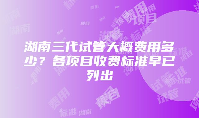 湖南三代试管大概费用多少？各项目收费标准早已列出