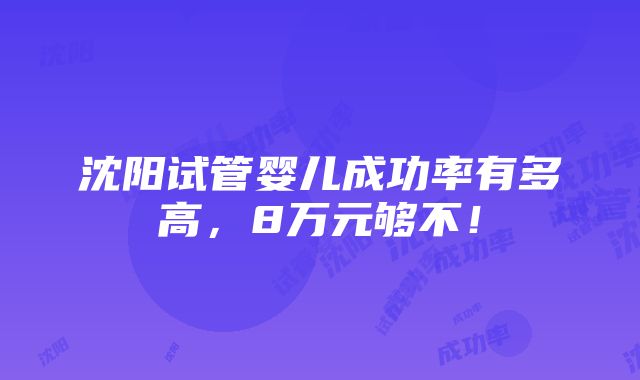 沈阳试管婴儿成功率有多高，8万元够不！