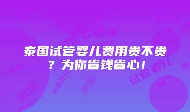 泰国试管婴儿费用贵不贵？为你省钱省心！