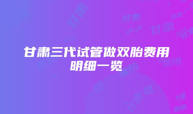 甘肃三代试管做双胎费用明细一览