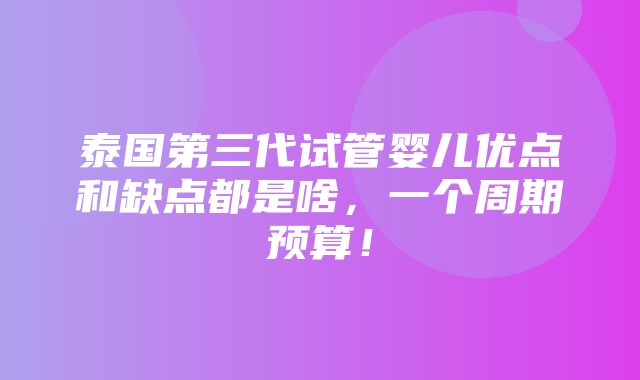 泰国第三代试管婴儿优点和缺点都是啥，一个周期预算！