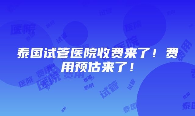 泰国试管医院收费来了！费用预估来了！