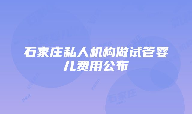 石家庄私人机构做试管婴儿费用公布