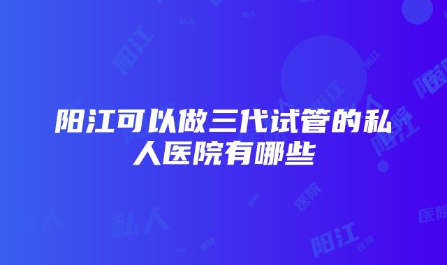 阳江可以做三代试管的私人医院有哪些