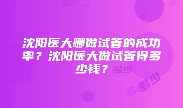 沈阳医大哪做试管的成功率？沈阳医大做试管得多少钱？