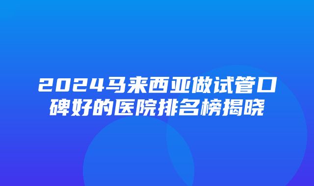 2024马来西亚做试管口碑好的医院排名榜揭晓