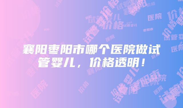 襄阳枣阳市哪个医院做试管婴儿，价格透明！