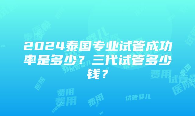 2024泰国专业试管成功率是多少？三代试管多少钱？