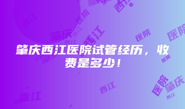 肇庆西江医院试管经历，收费是多少！