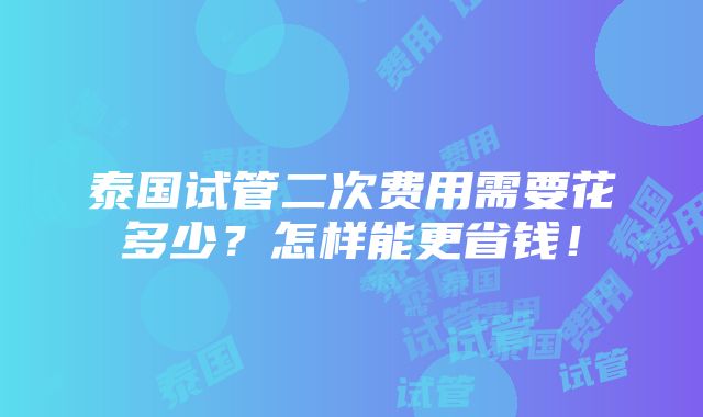 泰国试管二次费用需要花多少？怎样能更省钱！