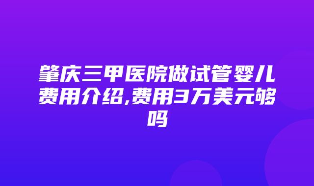 肇庆三甲医院做试管婴儿费用介绍,费用3万美元够吗