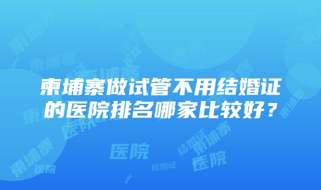 柬埔寨做试管不用结婚证的医院排名哪家比较好？