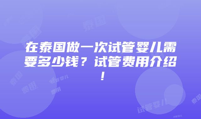 在泰国做一次试管婴儿需要多少钱？试管费用介绍！