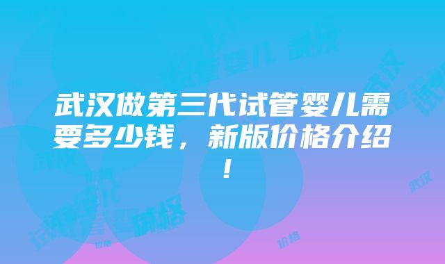 武汉做第三代试管婴儿需要多少钱，新版价格介绍！