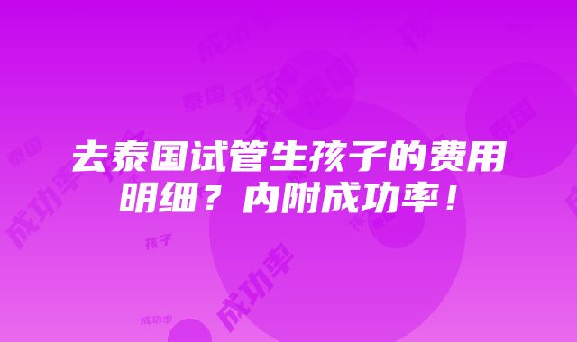 去泰国试管生孩子的费用明细？内附成功率！