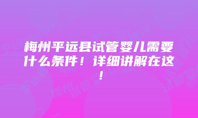 梅州平远县试管婴儿需要什么条件！详细讲解在这！