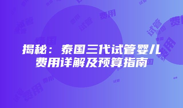 揭秘：泰国三代试管婴儿费用详解及预算指南