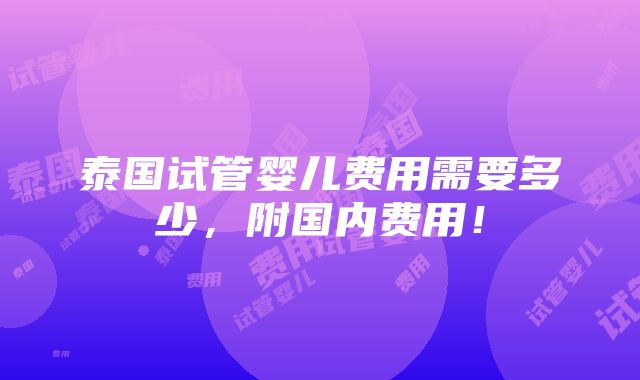 泰国试管婴儿费用需要多少，附国内费用！