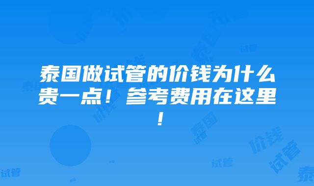 泰国做试管的价钱为什么贵一点！参考费用在这里！