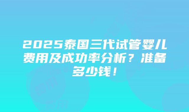 2025泰国三代试管婴儿费用及成功率分析？准备多少钱！