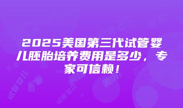 2025美国第三代试管婴儿胚胎培养费用是多少，专家可信赖！