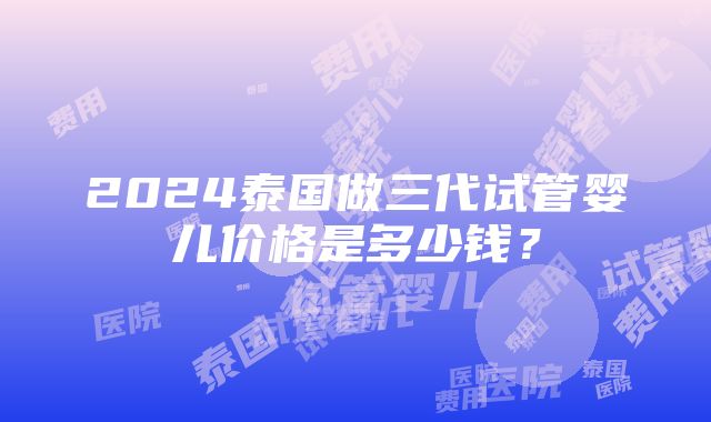 2024泰国做三代试管婴儿价格是多少钱？