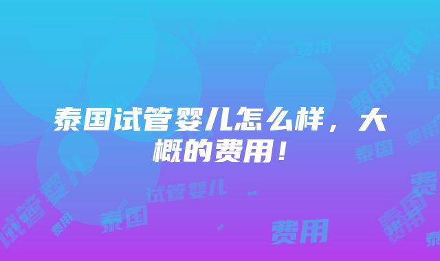 泰国试管婴儿怎么样，大概的费用！