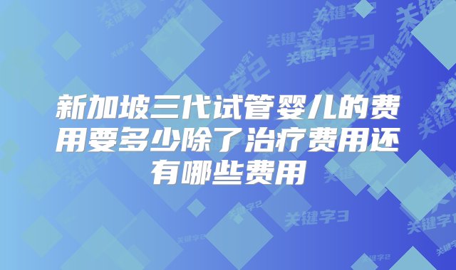 新加坡三代试管婴儿的费用要多少除了治疗费用还有哪些费用